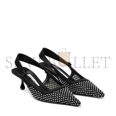 JIMMY CHOO AMEL 50 BLACK CRYSTAL MESH & SATIN PUMPS AMEL50QHS